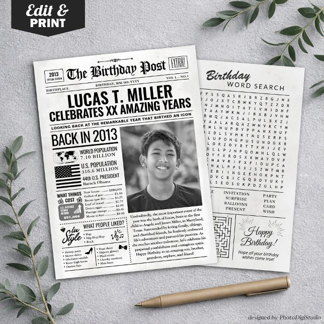 Festiva Personalizado en la edición 2013 de la tarjeta de  (Custom Back in 2013 Newspaper Birthday Card, Trend Holiday Card)