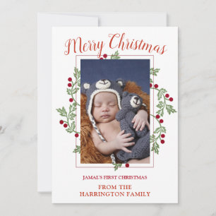 Festiva Personalizado Foto del bebé Primera tarjeta navide