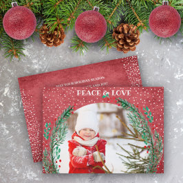 Festiva Pine Wreath Navidades de foto tarjeta de vacacione