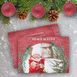 Festiva Pine Wreath Navidades de foto tarjeta de vacacione