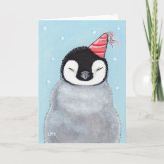 Festiva Pingüino bebé con tarjeta de arte Gorra Fiesta