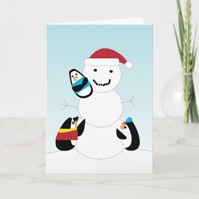 Festiva Pingüinos construyen tarjeta de Navidades de nieve (Anverso)