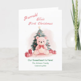 Festiva Pink Teddy Bear primera tarjeta navideña