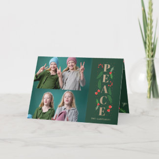 Festiva Pino Acebo Baya Oro Paz Múltiple Foto Tarjeta de V