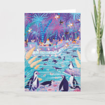 Piscina del pingüino de la tarjeta del arte el