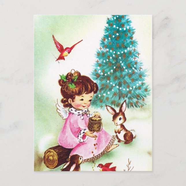 Festiva Playage retro Navidades Angel postal (Anverso)