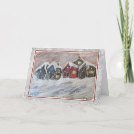 Festiva Poca casa roja en la tarjeta del arte de la nieve