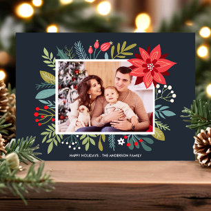 Festiva Poinsettia Bouquet Navidades tarjeta fotográfica d