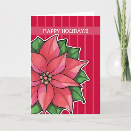 Festiva Poinsettia joy rayas rojas tarjeta de vacaciones