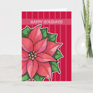 Festiva Poinsettia joy rayas rojas tarjeta de vacaciones