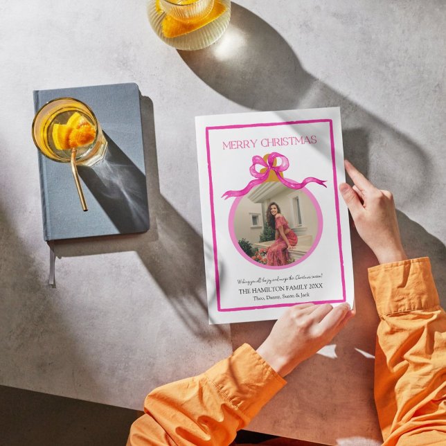 Festiva Pop de tarjeta de foto navideña de vaca rosa (Subido por el creador)