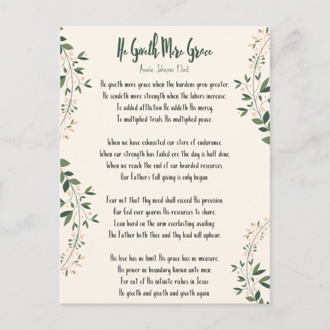 Festiva Postal Annie Johnson Flint He dado más gracia (Anverso)