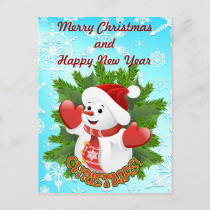 Festiva Postal con Snowman, bebé y copos de nieve de crist