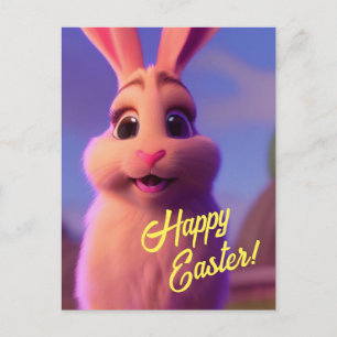 Festiva Postal conejita rosa feliz de Pascua