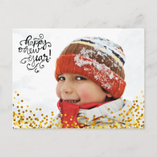 Festiva Postal de Año Nuevo Feliz Confetti de Oro