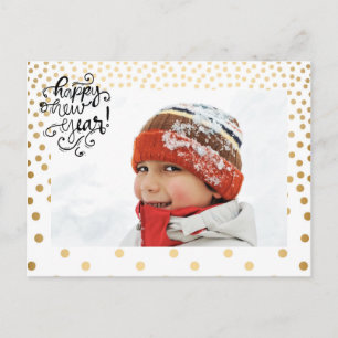 Festiva Postal de Año Nuevo Feliz Confetti de Oro