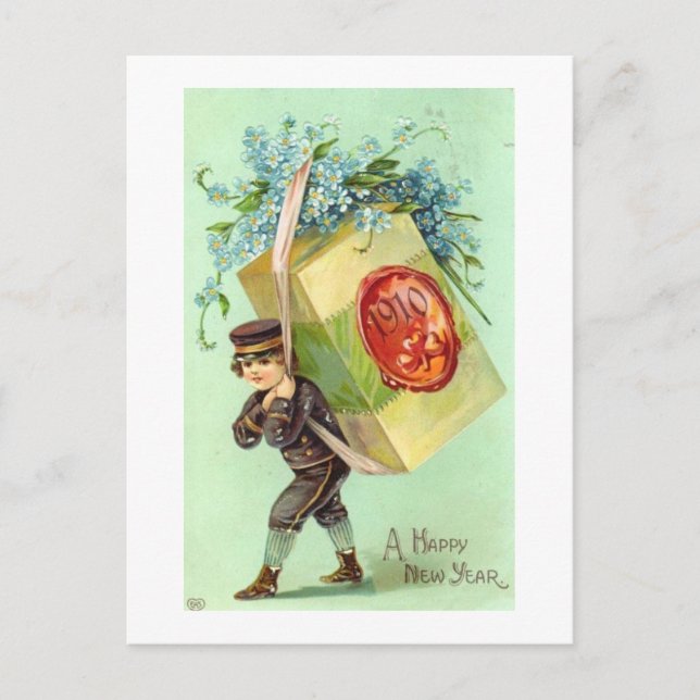 Festiva Postal de Año Nuevo vintage (Anverso)