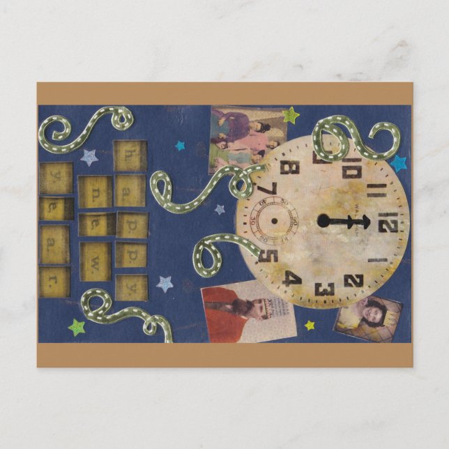Festiva Postal de Año Nuevo vintage (Anverso)
