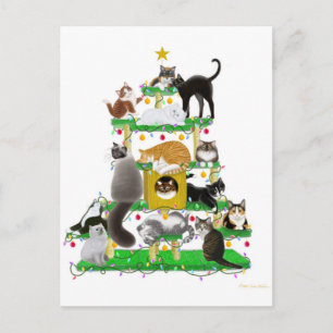 Festiva Postal de árbol de gato para navidades