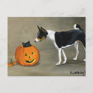 Festiva Postal de arte de perro "Halloween de Basenji"