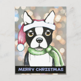 Festiva Postal de Boston Terrier Santa