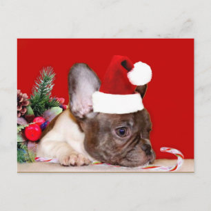Festiva postal de Bulldog francés para navidades