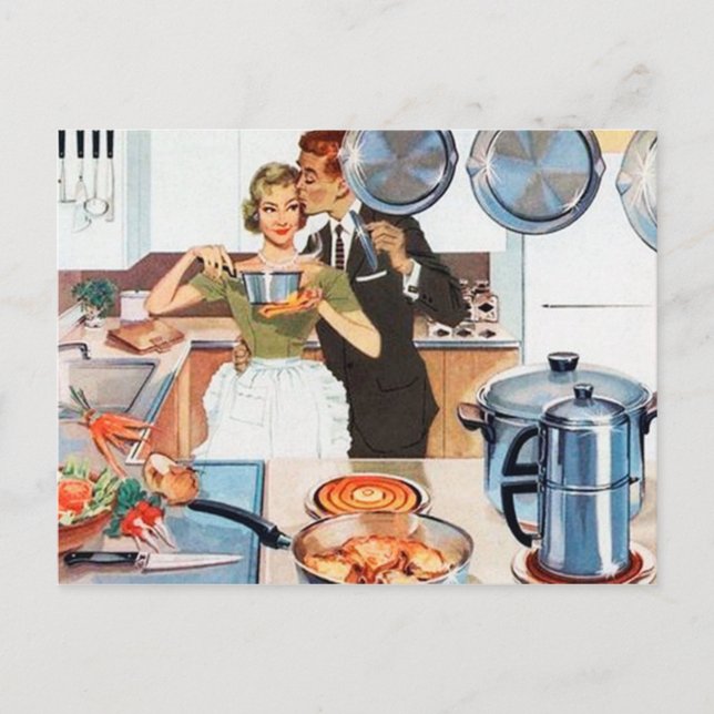 Festiva Postal de cocina de la cocinera retro (Anverso)