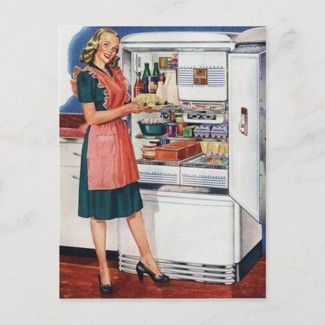 Festiva Postal de cocina de la dama retro (Anverso)