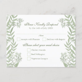 Festiva Postal de color verde oliva Boda vintage RSVP
