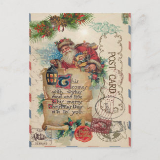 Festiva Postal de correo navideño vintage Santa Claus