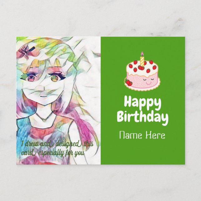 Festiva Postal de cumpleaños con imágenes de anime (diseño (Anverso)