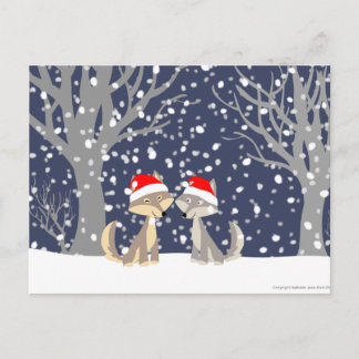 Festiva Postal de dos lobos en Navidades de invierno
