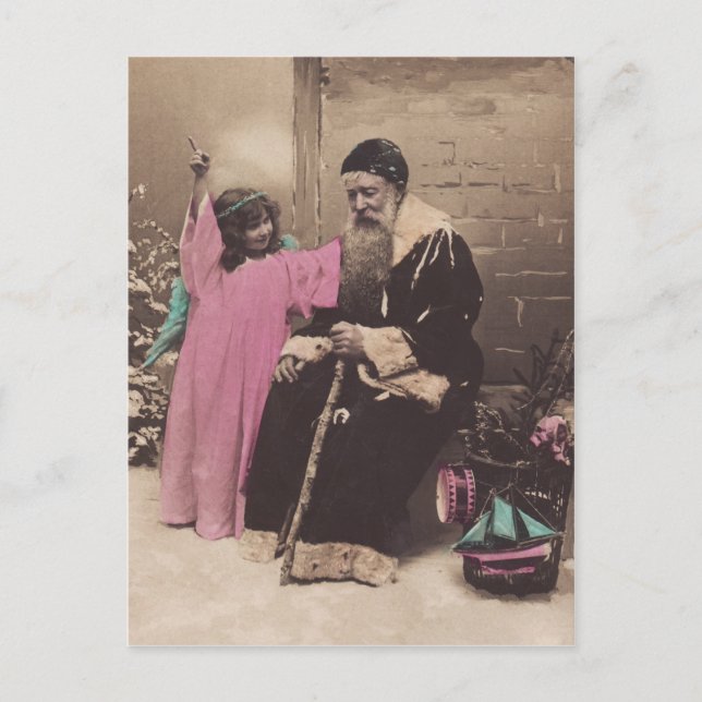 Festiva Postal de época Santa Claus Pere Noel & Angel (Anverso)