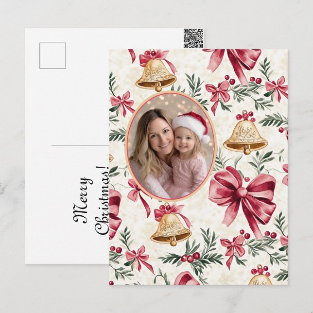 Festiva Postal de foto de las campanas de oro rosadas (Anverso / Reverso)