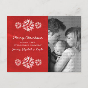 Festiva Postal de foto de Snowflakes Chalkboard, rojo