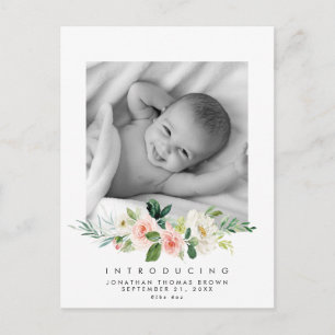 Festiva postal de fotografía floral neutra de recién nacid