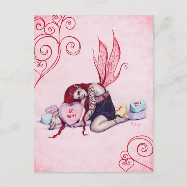 Festiva Postal de hadas El día de San Valentín Candy Heart (Anverso)