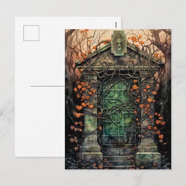 Festiva Postal de Halloween de la puerta del mausoleo (Anverso / Reverso)