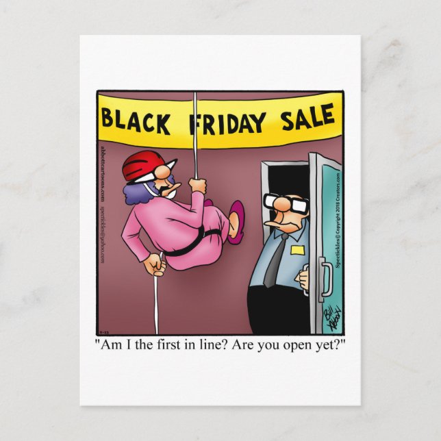 Festiva Postal de humor para compras del Black Friday (Anverso)