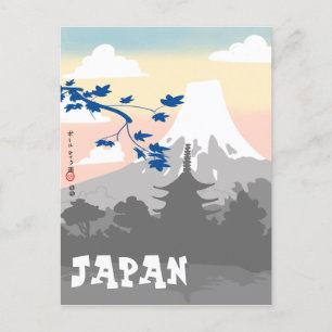Festiva Postal de Japón con pagoda y Monte Fuji