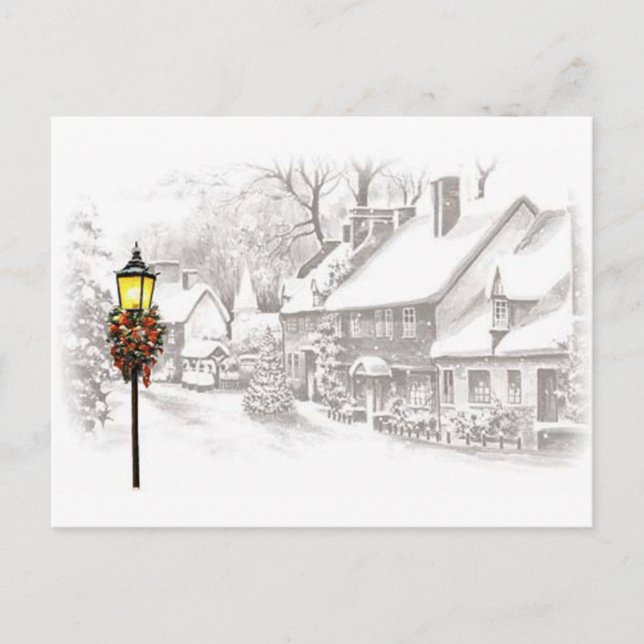 Festiva Postal de la ciudad navideña vintage (Anverso)