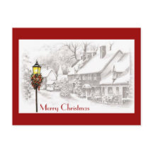 Postal de la ciudad navideña vintage