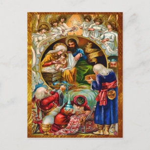 Festiva Postal de la escena de la natividad dorada