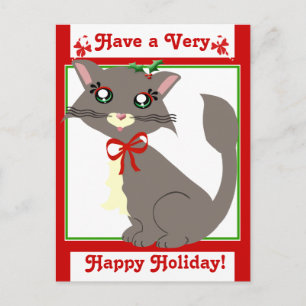 Festiva Postal de la gatita de dibujos animados brumosa en