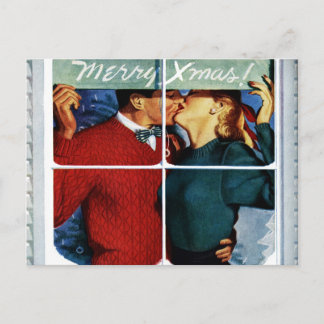 Festiva Postal de la pareja de Navidades de besos retro