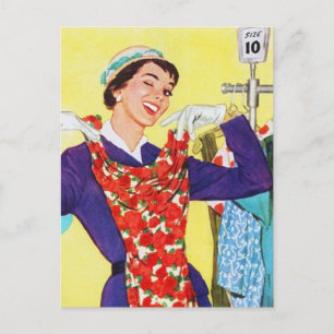 Festiva Postal de la señora de la compra cuta retro vintag