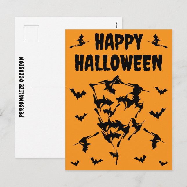 Festiva Postal de la silueta de una calavera de brujas vol (Anverso / Reverso)
