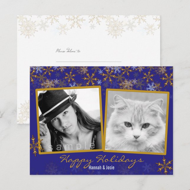Festiva Postal de Navidades de foto doble con copos de nie (Anverso / Reverso)