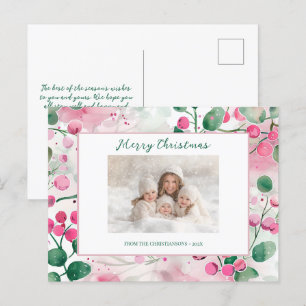 Festiva Postal de Navidades de fotografía floral de Pink B