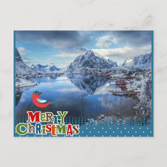 Festiva Postal de Navidades de invierno de Noruega (Anverso)
